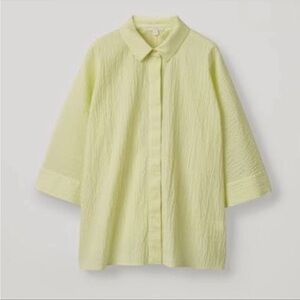 Cos Light Yellow Button Tunic Oversized Drop Sleeve Textured Crinkle Blouse